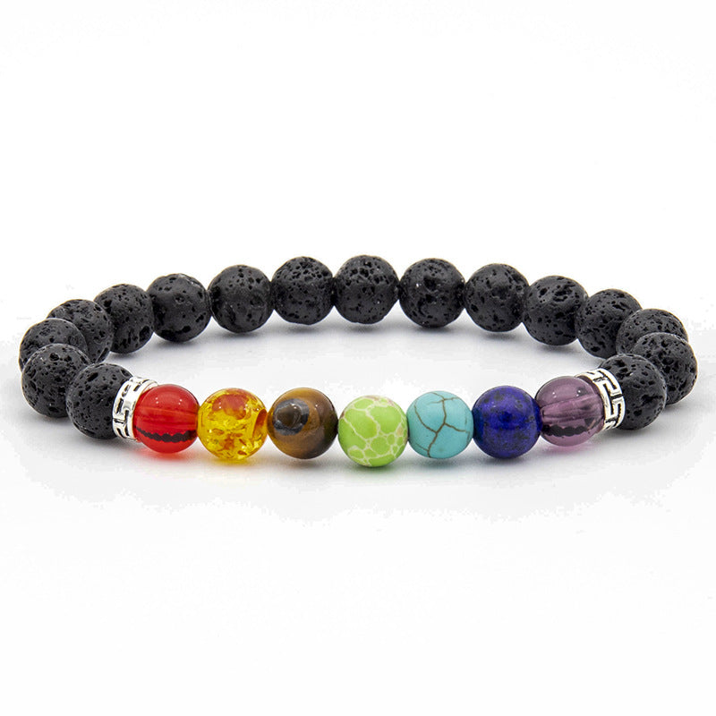 Venta al por mayor pulsera de piedra volcánica para hombre hecha a mano con cuentas